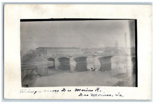 Des Moines Iowa IA RPPC Photo Postcard Bridge Across Des Moines R. c1910 Antique