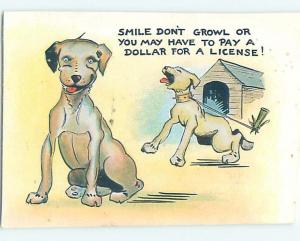 Damaged Trimmed c1910 DOG SMILES BECAUSE HE'S NOT ON LEASH LIKE OTHER DOG HL6179