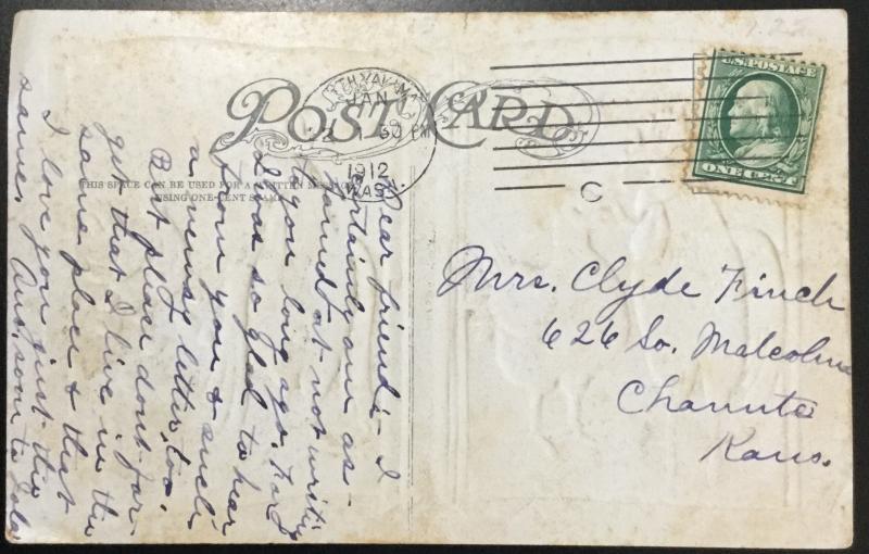 Postcard Embossed Used “Three Weeks Rooster/Hen” WA LB