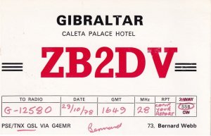 Caleta Palace Hotel Gibraltar Vintage QSL Amateur Radio Card