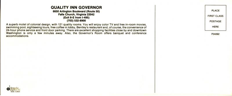 VA - Falls Church. Quality Inn-Governor (3.5 X 8.25). 