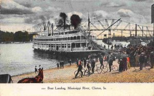 Steamer Boat Landing Mississippi River Clinton Iowa 1909 postcard
