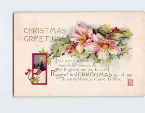 Postcard Christmas Greeting Card with Poem and Embossed Art Print