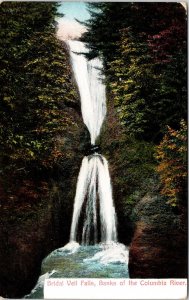 Bridal Veil Falls Banks Of Columbia River Oregon DB Scenic Cancel WOB Postcard 