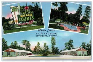 Statesboro Georgia Postcard Wicaba Courts City Multiview c1940 Vintage Antique