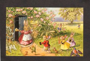 The Late Scholars Artist Signed Racey Helps Dressed Bunnies Rabbits Postcard