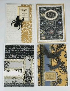 Hand Made HALLOWEEN Cards Lot of 4 Spiders Bats Eyeballs Mummy Artist Signed 3D