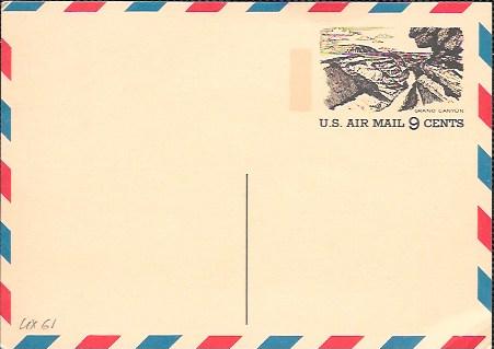 US Pre-stamped Mint Airmail Postcard UX61 Grand Canyon
