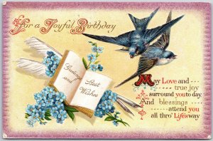 For A Joyful Birthday Forget-Me-Nots Flowers Love Bird Greetings Posted Postcard