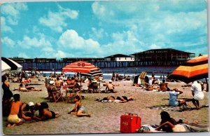 Postcard ME Old Orchard Beach Pier Coke cooler umbrellas