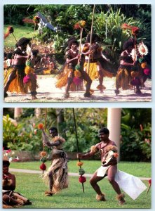 2 Postcards FIJI, South Pacific ~ Warriors SPEAR DANCE Costumes 4x6