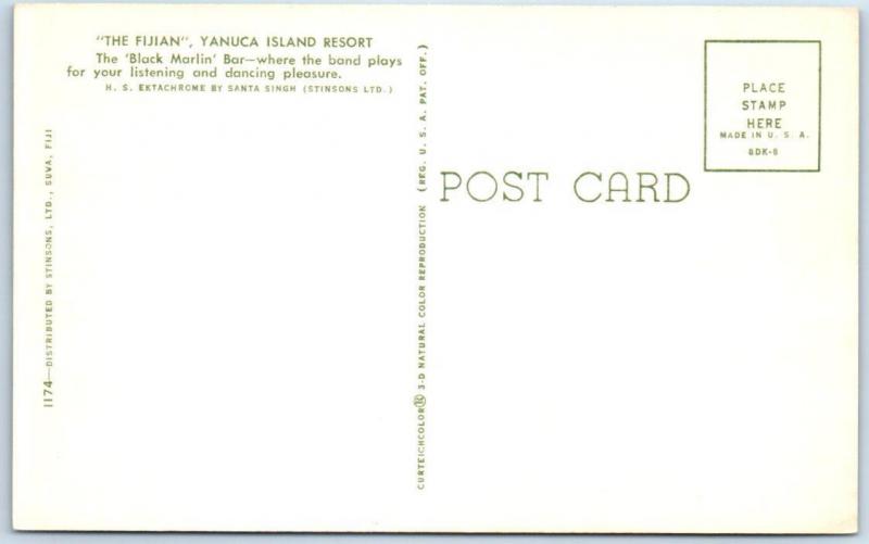 YANUCA ISLAND RESORT, FIJI  Interior THE FIJIAN Black Marlin Bar  Postcard