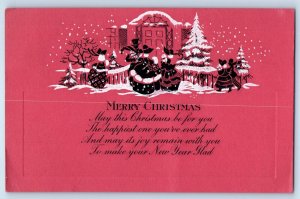 Christmas New Year Postcard Message People Going To Church Snow Winter Embossed