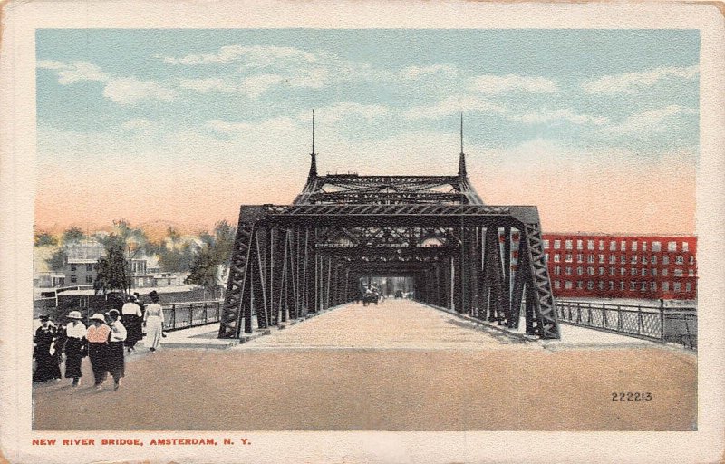 AMSTERDAM NY NEW YORK~NEW RIVER STEEL BRIDGE~POSTCARD