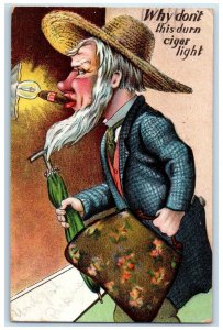 1910 Lightning Cigar Without Gas Light Humor Burlington Vermont VT Postcard