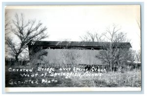 c1940's Covered Bridge Over Spring Creek Springfield IL RPPC Photo Postcard