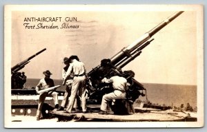 RPPC WW2 1943  Anti-Aircraft Gun  Fort Sheridan   US Army  Real Photo Postcard