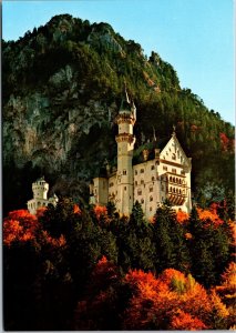 Postcard Germany Schwangau Castle Neuschwanstein external view with foliage