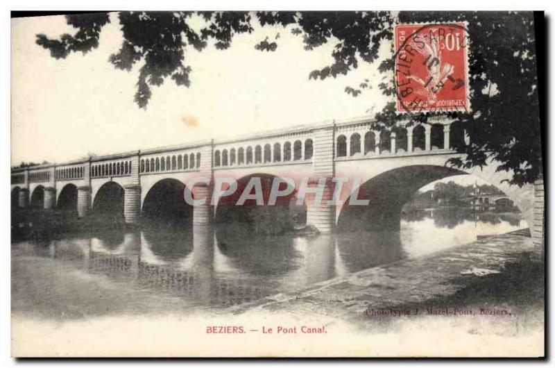 Old Postcard Beziers Canal Bridge