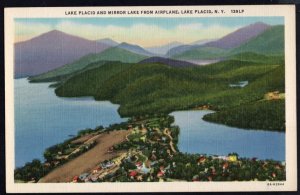 New York LAKE PLACID and Mirror Lake from Airplane LINEN