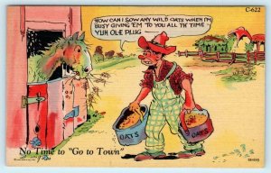 RAY WALTERS Comic Postcard FARMER & WILD OATS No Time to Go To Town c1940s