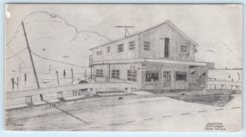 CEDAR KEY, Florida FL~ JOHNSON'S RESTAURANT Artist Verona Watson 1972 ~ 3½x6¼