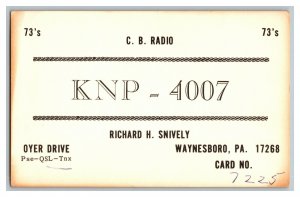 Postcard QSL Radio Card From Waynesboro PA. Pennsylvania KNP - 4007 