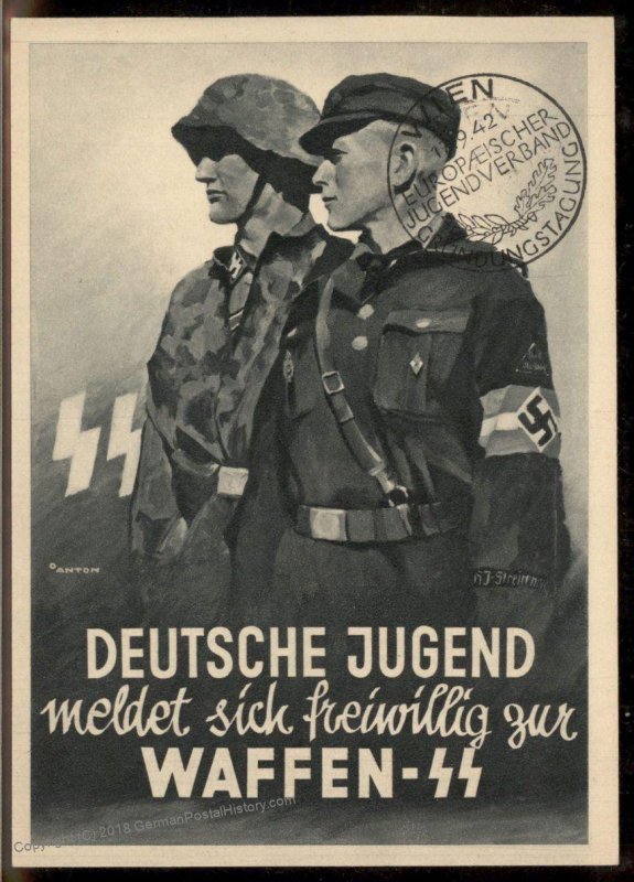3rd Reich Austria Waffen SS Hitler Youth Troops Recruiting Propaganda Card 93397