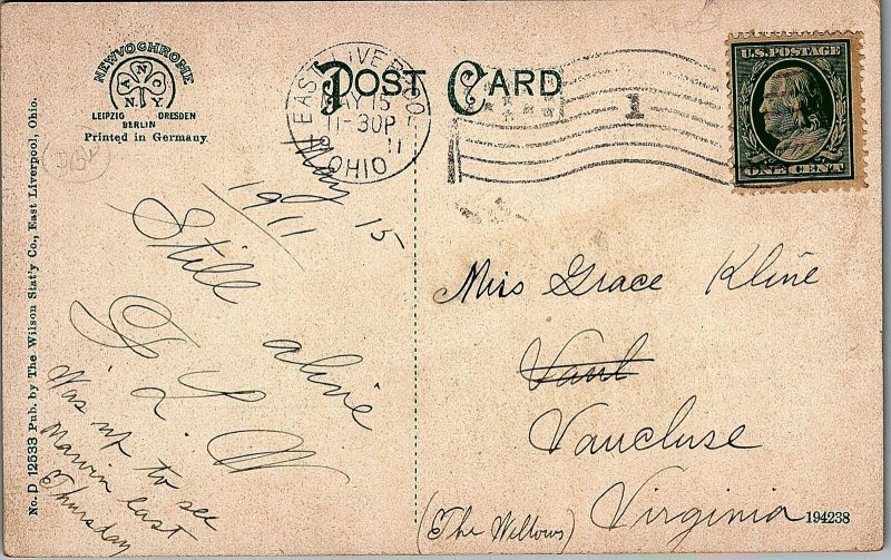 1911 CHESTER W. VIRGINIA ROCK SPRINGS PARK NIGHT LIVERPOOL OHIO POSTCARD 14-99