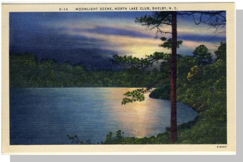 Shelby, NC Postcard, North Lake Club/Moonlight, Near Mint!