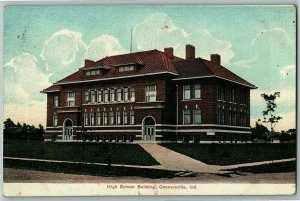 1909 High School Building Connersville Indiana Postcard In 