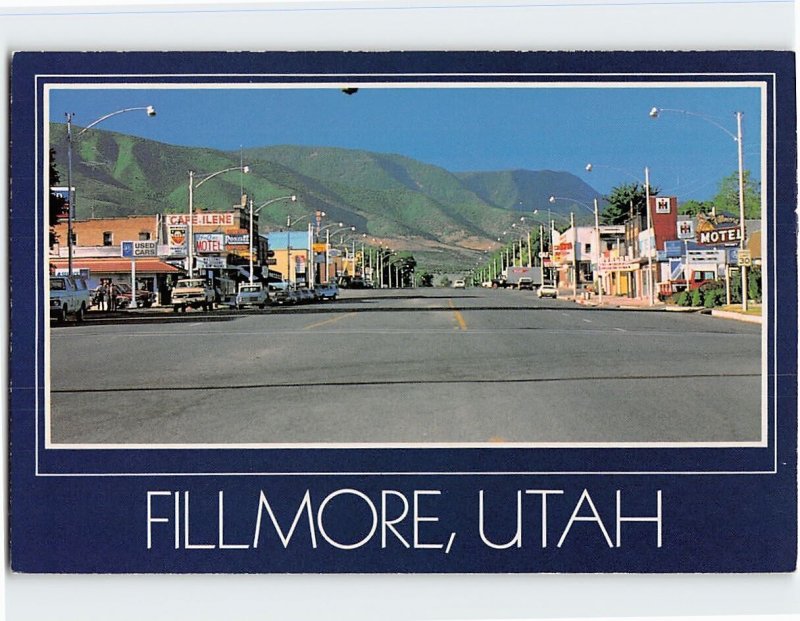 Postcard Main street scene and Utah's first capital city, Fillmore, Utah