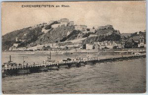 c1925 Ehrenbreitstein Germany Schiffbrucke Pontoon Bridge Rhine Fortress Koblenz