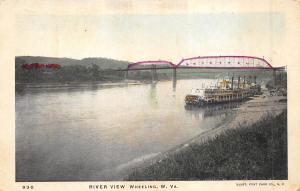 Wheeling West Virginia c1906 Postcard River View Bridges Steamboats