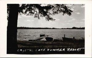 Crystal Lake Summer Resort Boats Dock Real Photo Postcard F79