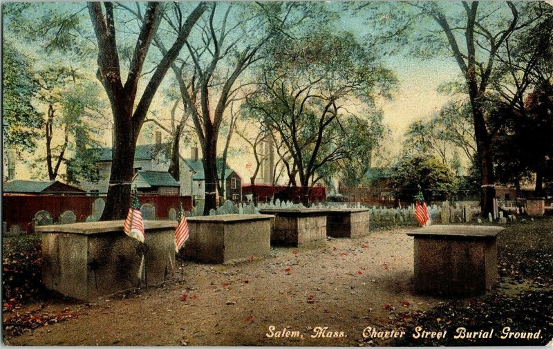 Salem Mass Charter Street Burial Ground Grave Governer Bradstreet Vtg Postcard 