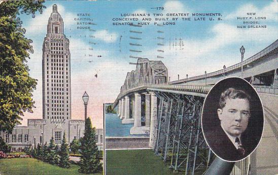 Louisiana New Orleans Huey P Long Bridge and State Capitol Building Baton Rou...