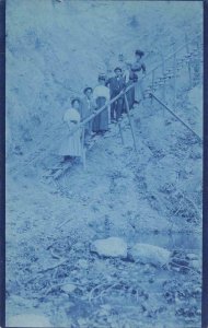 RPPC Cyanotype Edwardian Group Photo c1910s Vintage Postcard