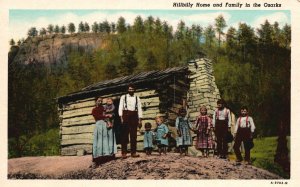 Ozarks MO-Missouri, Hillbilly Home & Family, Wood Cabin, Vintage Postcard