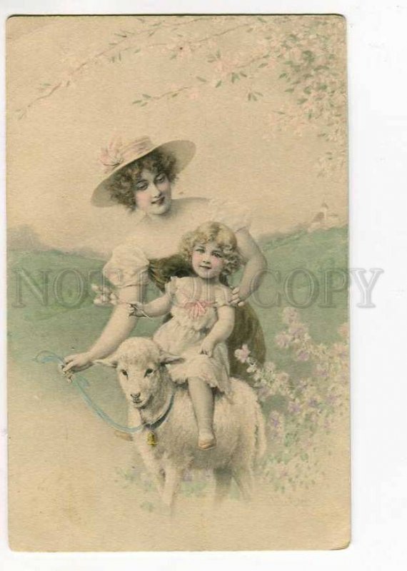 264777 EASTER Lady Girl on Sheep by WICHERA Vintage Vienne 300