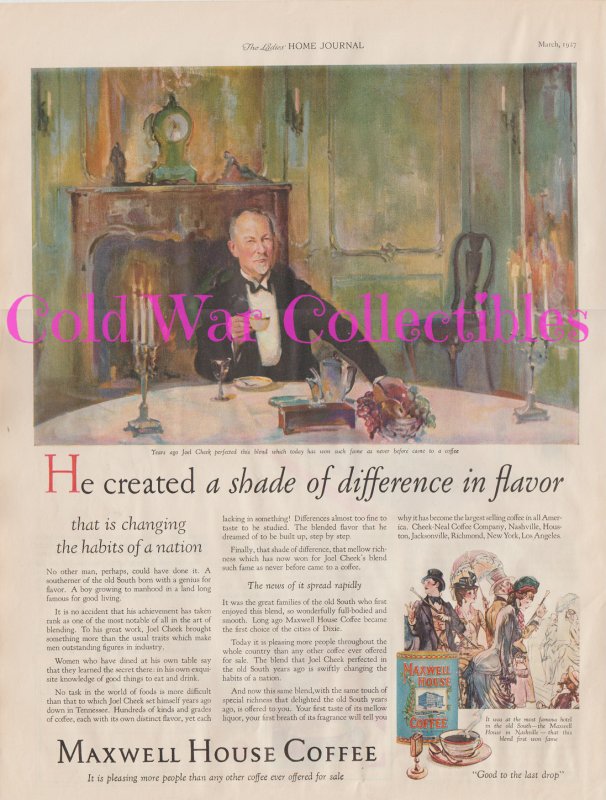 1927 Color Print Ad Maxwell House Coffee,   Joel Cheek at the Table