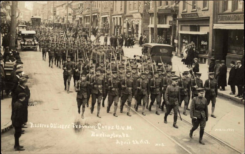 Burlington Vermont VT UVM Reserve Officers Parade Stores Real Photo Postcard