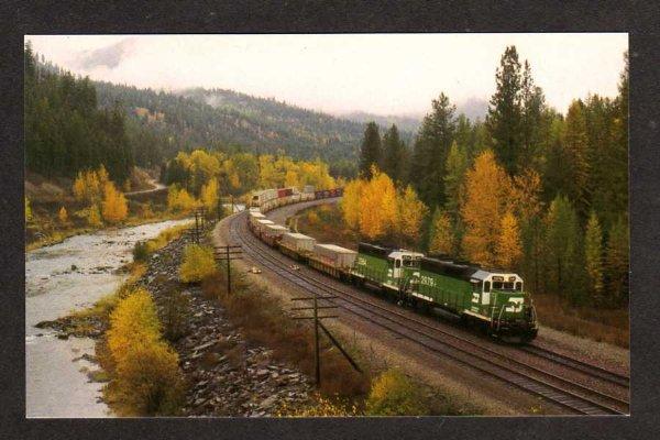 MT Burlington Northern Railroad Train Riverview Montana Postcard RR PC