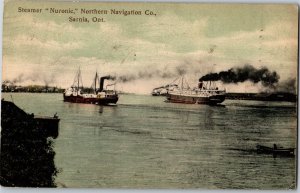 Postcard ON Sarnia Steamer Nuronic Northern Navigation Co. Great Lakes 1908 K69