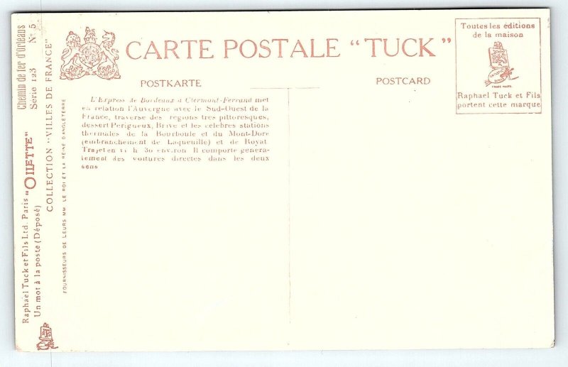 c1912 CHEMIN DE FER D'ORLEANS EXPRESS DE BORDEAUX A CLERMONT TUCK POSTCARD P1022