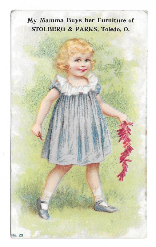 Victorian Trade Card Stolberg & Parks Girl Firecrackers Furniture for the Masses