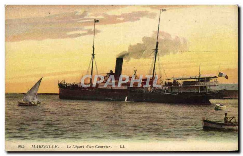 Old Postcard Boat Marseille The departure of & # 39un mail