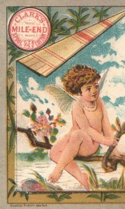 1880s-90s Clark's Mile-End Spool Cotton Calendar Small Angel on a Limb