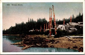 Vtg Kassan Alaskan AK Totem Poles Native Alaskan Village Postcard