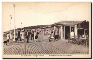 Postcard Old flowery Deauville Beach Walk on the boards